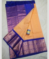 Purple and Lite Peach color Chenderi silk handloom saree with all over small checks with kanchi border saree design -CNDP0012100