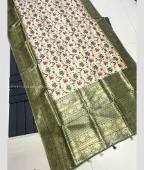 Cream and Golden color silk sarees with big boder and heavy mina zari weaving pallu design -SILK0017290