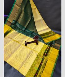 Lemon Yellow and Forest Fall Green color uppada pattu handloom saree with all over buties with anchulatha border design -UPDP0021169