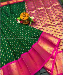 Pine Green and Pink color Chenderi silk handloom saree with all over muni buties with kuppadam kanchi border design -CNDP0016135