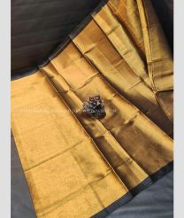 Golden and Black color Uppada Cotton handloom saree with all over strips saree design -UPAT0003044