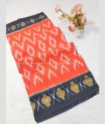 Dark Grey and Peach color pochampally Ikkat cotton handloom saree with special marthas pattern saree design -PIKT0000344