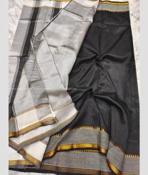 Black and Grey color venkatagiri pattu handloom saree with plain pattu saree design -VAGP0000466