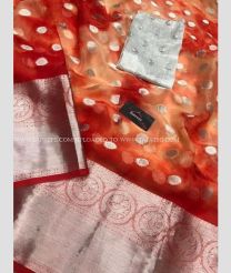 Red and Silver color Organza sarees with all over dollar buties saree design -ORGS0001505