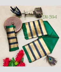 Green and Gold color Lichi sarees with stripes border saree design -LICH0000019