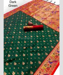 Pine Green and Red color paithani sarees with minakari boder and heavy mina zari weaving pallu design -PTNS0005241