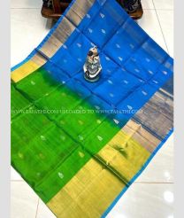 Parrot Green and Blue color uppada pattu handloom saree with all over nakshtra buties with 400k kaddi border design -UPDP0020754