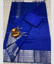 Royal Blue and Silver color mangalagiri pattu handloom saree with kanchi border design -MAGP0026587