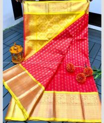 Yellow and Pink color kuppadam pattu handloom saree with kanchi kuppadam border design -KUPP0097152