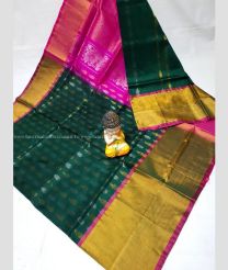 Forest Fall Green and Pink color uppada pattu handloom saree with all over buties and checks with kaddi border design -UPDP0021183