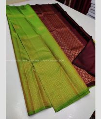 Green and Maroon color kuppadam pattu handloom saree with zari border saree design -KUPP0024115