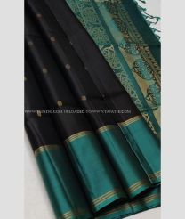 Black and Blue Turquoise color soft silk kanchipuram sarees with all over buttas design -KASS0001031