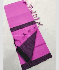 Baby Pink and Black color mangalagiri sico handloom saree with plain saree design -MAGI0000199