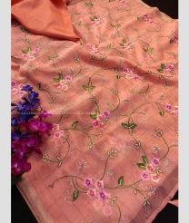 Peach color Organza sarees with all over embroidery work with 2 side jari border design -ORGS0003118