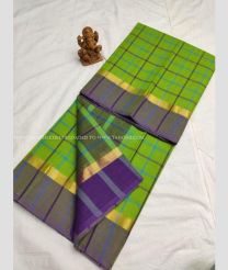 Parrot Green and Purple color Uppada Cotton handloom saree with all over checks design -UPAT0004085