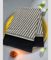 Grey and Black color Uppada Cotton handloom saree with pochampalli ikkat design -UPAT0004026