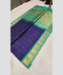 Navy Blue and Aquamarine color gadwal pattu handloom saree with all over buties with kuttu border design -GDWP0000960