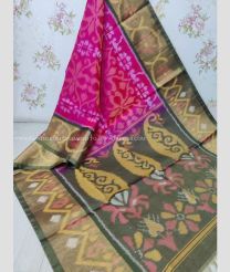 Pink and Charcoal Black color Ikkat sico handloom saree with pochampalli ikkat design -IKSS0000293