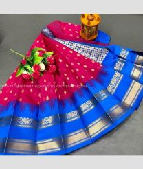 Burgundy and Blue color Chenderi silk handloom saree with all over butties design -CNDP0012282
