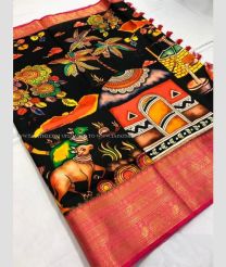Black and Pink color Banarasi sarees with printed design saree -BANS0001038