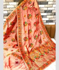 Lite Peach and Red color silk sarees with all over meena woven pattern with extraordinary stunning pallu and fancy tassels design -SILK0017280