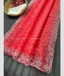 Red color Organza sarees with all over digital printed with heavy cutwork border design -ORGS0003186