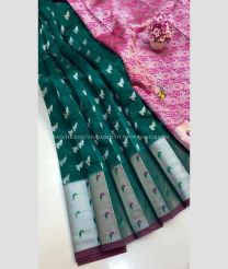 Teal and Pink color Chenderi silk sarees with paithani border design -CNDP0016293