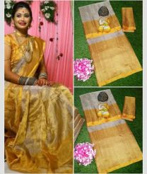 Golden and Silver color Uppada Tissue handloom saree with plain design -UPPI0001753