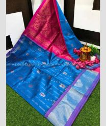 Blue Ivy and Magenta color Kollam Pattu handloom saree with all over buties saree design -KOLP0000775