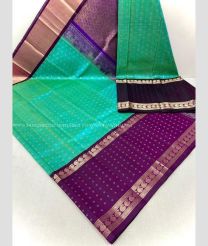 Blue Turquoise and Purple color kuppadam pattu sarees with kuppadam kanchi border design -KUPP0097212