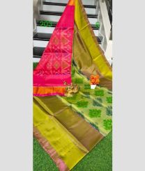 Pink and Acid Green color Uppada Soft Silk handloom saree with pochampalli design -UPSF0004102