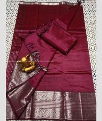 Maroon and Silver color mangalagiri pattu handloom saree with kanchi border design -MAGP0026584