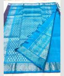 Navy Blue and Sky Blue color venkatagiri pattu handloom saree with peacock border design -VAGP0000948