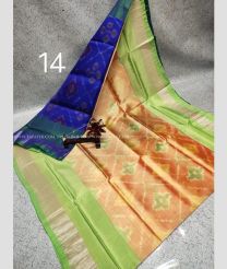 Navy Blue and Peach color Uppada Soft Silk handloom saree with all over pochampalli ikkat design -UPSF0003674