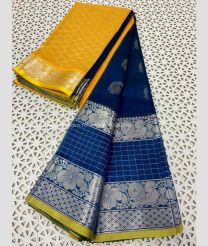 Navy Blue and Yellow color mangalagiri pattu sarees with kanchi border design -MAGP0026683
