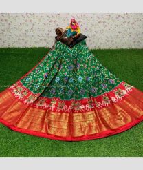 Dark Green and Red color Ikkat Lehengas with all over pochamally design -IKPL0000769