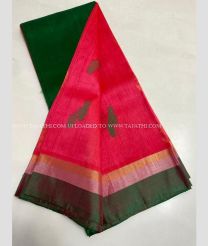 Pine Green and Pink color Kollam Pattu handloom saree with all over big buties design -KOLP0001586