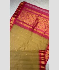 Hazel and Magenta color gadwal cotton handloom saree with all over buties with temple kuthu interlock woven border design -GAWT0000151