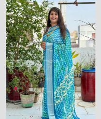 Blue Turquoise color silk sarees with jacquard border design -SILK0017784