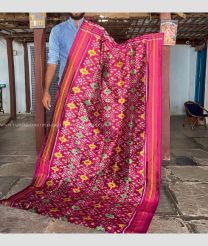 Magenta and Yellow color pochampally ikkat pure silk handloom saree with pochampally ikkat design -PIKP0036209