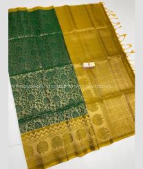 Dark Green and Mehndi Green color soft silk kanchipuram sarees with zari border saree design -KASS0000185