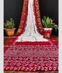 White and Red color silk sarees with all over bandhej pattern pritned design -SILK0017310
