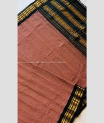Peach and Black color gadwal cotton handloom saree with small border saree design -GAWT0000043