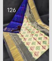 Navy Blue and Cream color Uppada Soft Silk handloom saree with all over pochampalli ikkat design -UPSF0003673