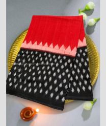 Red and Black color pochampally Ikkat cotton handloom saree with pochampalli ikkat design -PIKT0000777