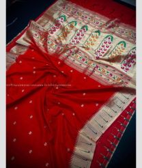 Red and Cream color paithani sarees with heavy mina weaving zari pallu with beautiful tassels design -PTNS0005207