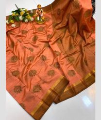 Peach and Brown color Kora sarees with all over buttas design -KORS0000144