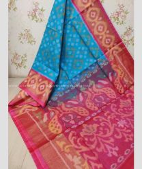 Blue and Pink color Ikkat sico handloom saree with pochampalli ikkat design -IKSS0000299