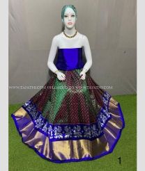 Forest Fall Green and Royal Blue color Ikkat Lehengas with pochampally ikkat design -IKPL0028713