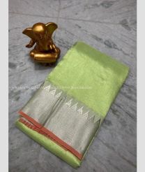 Pista and Chestnut color mangalagiri sico handloom saree with plain with 150 by 50 jari border design -MAGI0000206